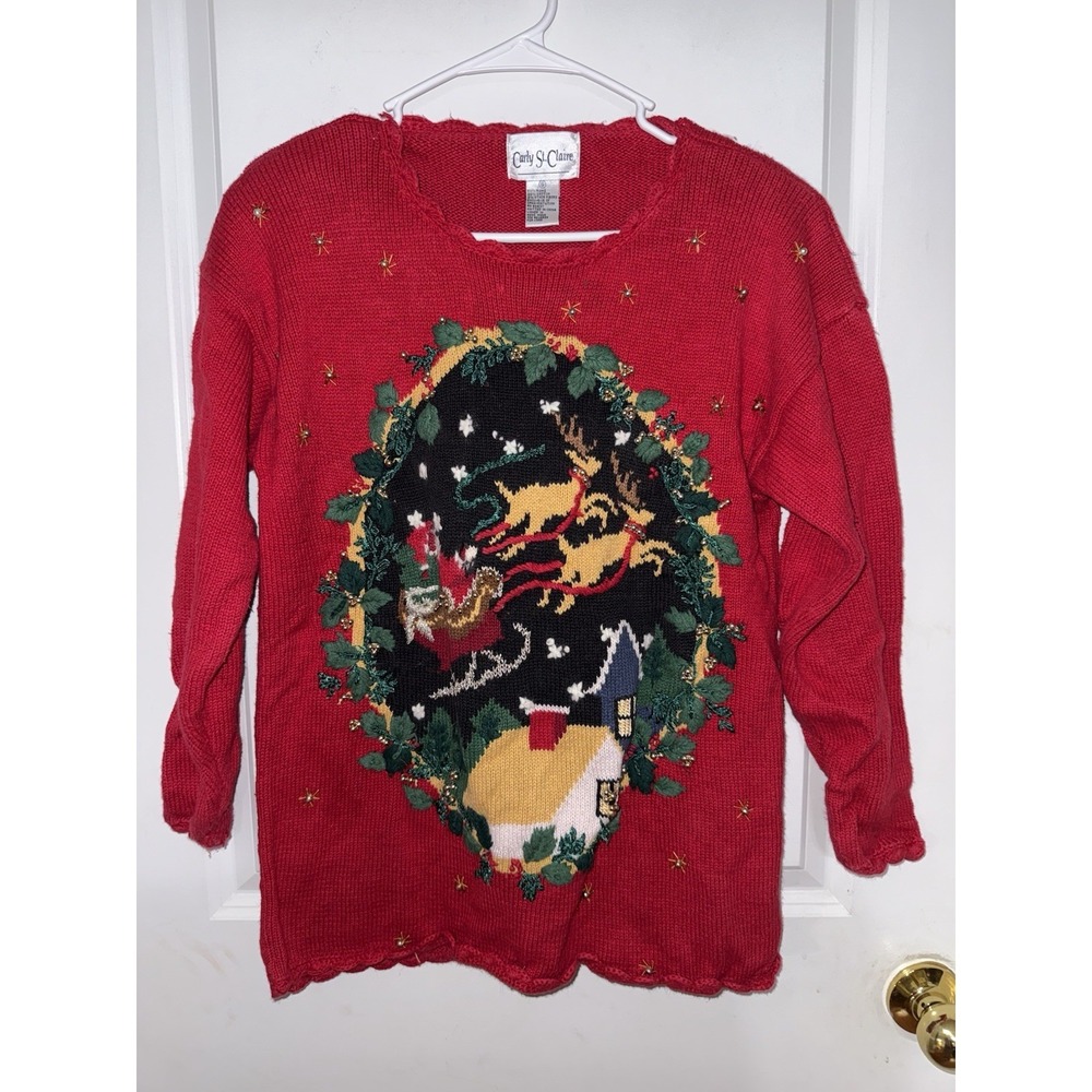 Vintage Carley‎ St Claire Ladies Christmas Sweater Size Small
